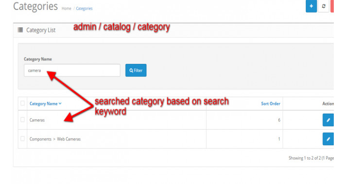 Admin Category Search Filter