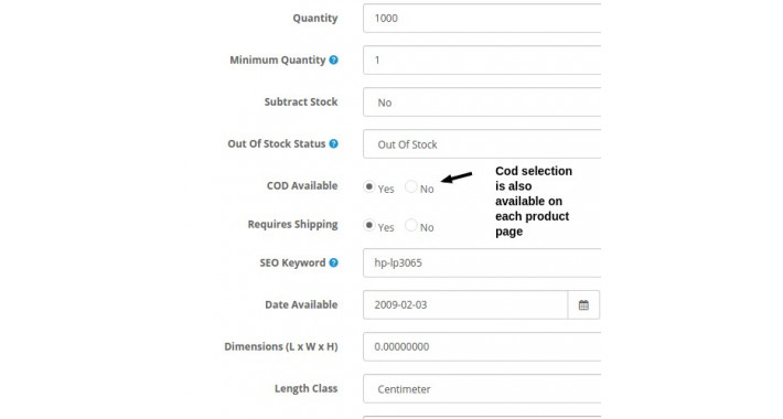 Cash on delivery according  category and product in cart